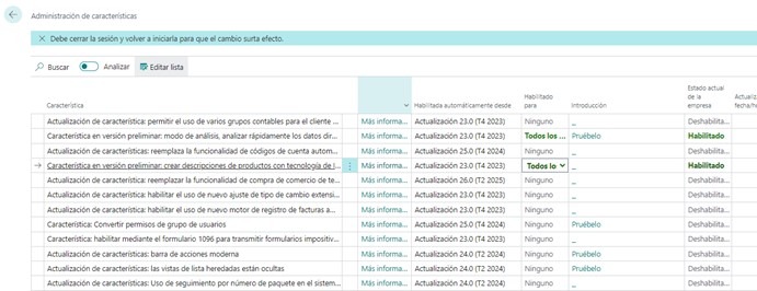 Captura de pantalla de la configuración de Copilot en Dynamics 365 Business Central.