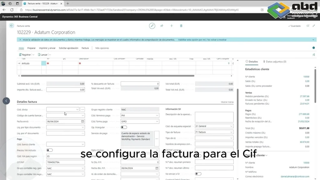 Cuando se utiliza una dirección de envío en otro país, el sistema reconoce la necesidad de aplicar el CIF correspondiente.